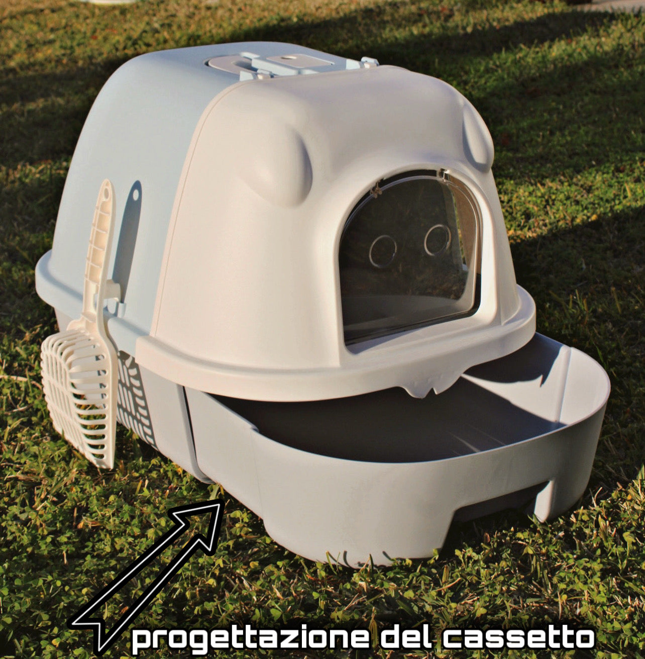 Lettiera per Gatti Chiusa con Cassetto – Facile da Pulire, con Paletta, Filtro Anti-Odori e Maniglia – Giocattolo Interattivo in Regalo!
