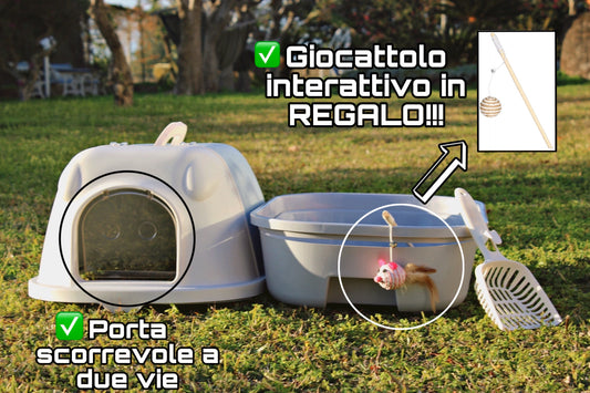 Lettiera per Gatti Chiusa con Cassetto – Facile da Pulire, con Paletta, Filtro Anti-Odori e Maniglia – Giocattolo Interattivo in Regalo!