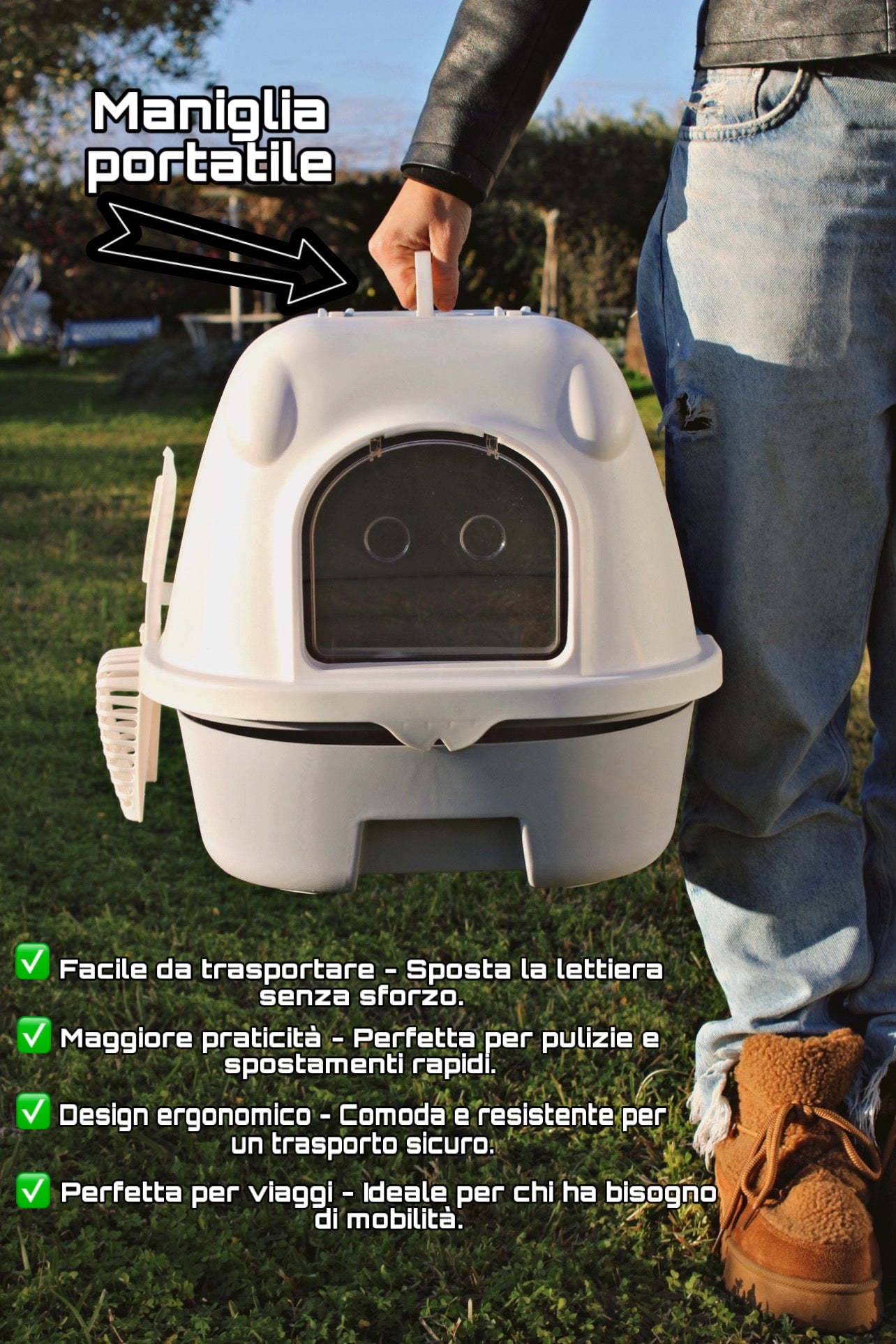 Lettiera per Gatti Chiusa con Cassetto – Facile da Pulire, con Paletta, Filtro Anti-Odori e Maniglia – Giocattolo Interattivo in Regalo!